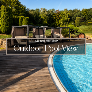 Outdoor Pool View der Medi Therme Bochum mit exklusivem Day-Bed Bereich am Außenpool